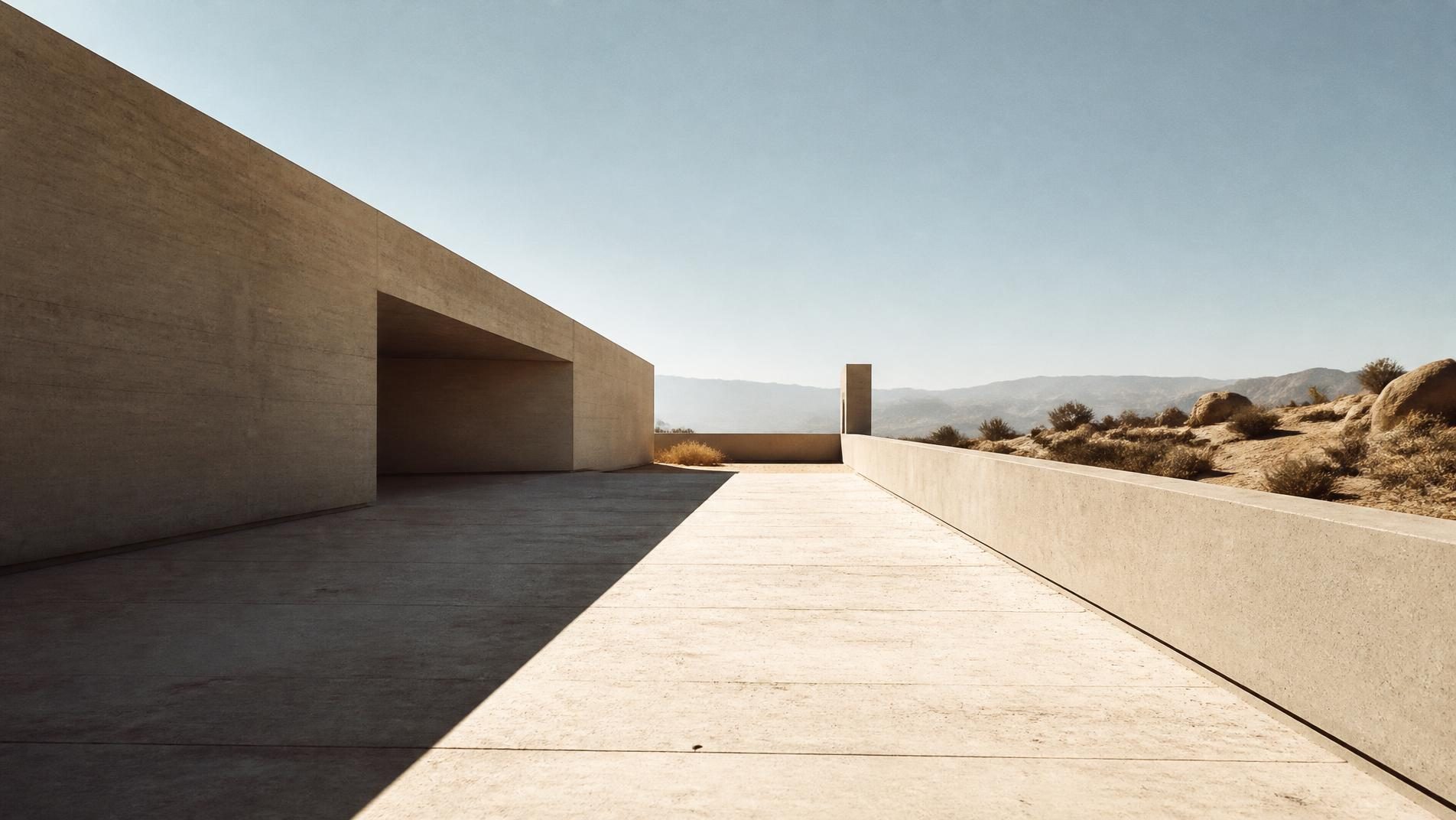 Pale concrete architecture under hard desert sun